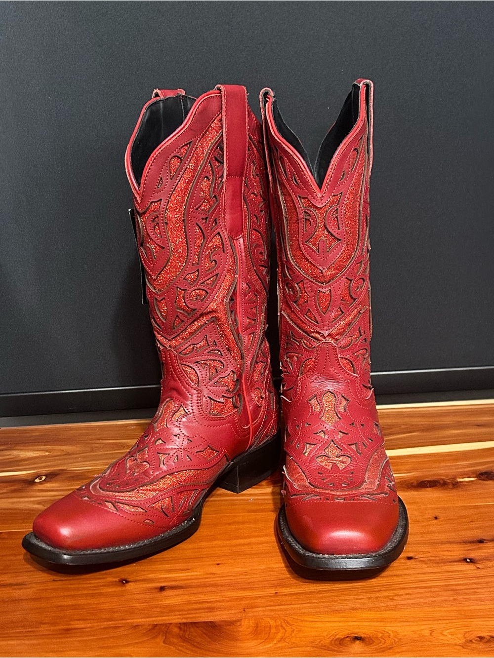 Red Glittery Cowgirl Boots! J.B. Dillon Reserve Red Leather Western Heeled Boots